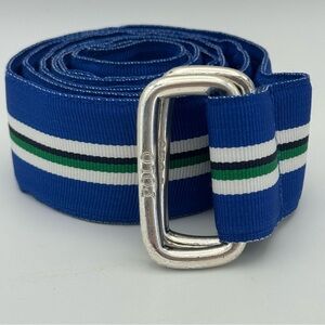 Vintage Polo Ralph Lauren Striped Web Belt Blue Green White D-Ring Preppy